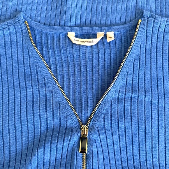Soft Surroundings Valentina Ribbed Zip Sweater Blue PXL Plus Spring Cozy - Picture 2 of 6